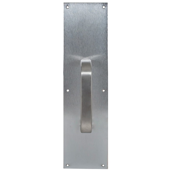 Trimco 10143B630 4" x 16" Square Corner Pull Plate with 8" 1199 Pull Satin Stainless Steel Finish