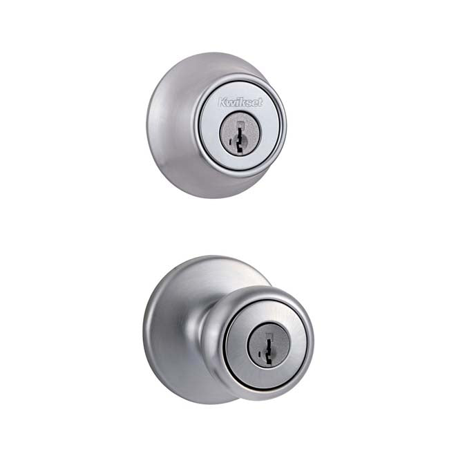 Kwikset 690T-26DS Combo Keyed Entry Tylo Knob with Single Cylinder Deadbolt SmartKey with RCAL Latch and RCS Strike Satin Chrome Finish