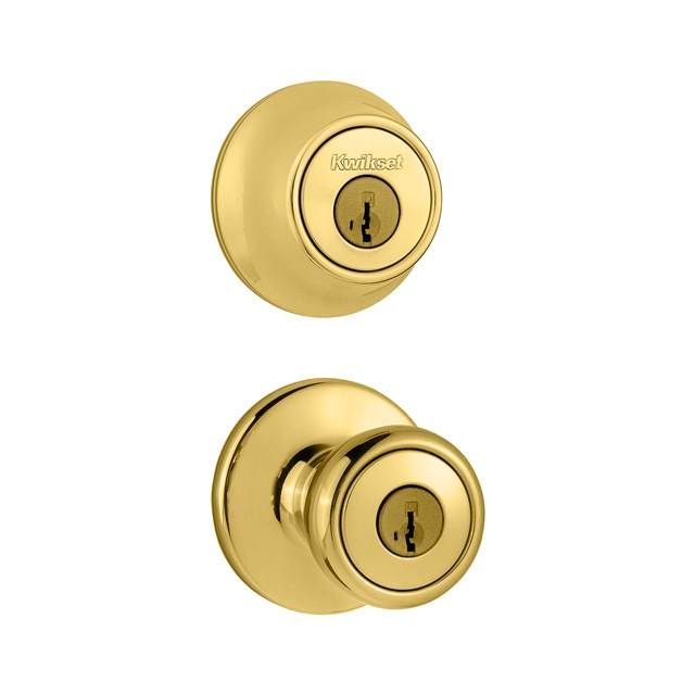 Kwikset 690T-3S Combo Keyed Entry Tylo Knob with Single Cylinder Deadbolt SmartKey with RCAL Latch and RCS Strike Bright Brass Finish