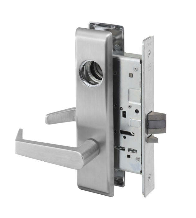 Yale Commercial 8805FLAUCN626 Storeroom Mortise Lock with Augusta Lever and Camden Escutcheon with Para Keyway with 2815 Curved Lip Strike Satin Chrome Finish
