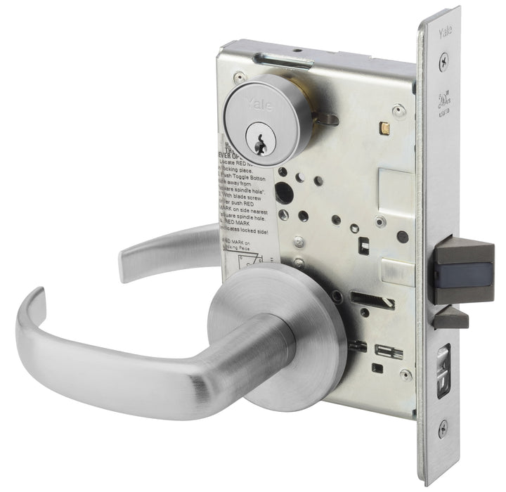 Yale Commercial PBR8807FL626 Entry Mortise Lock with Pacific Beach Lever and Copenhagen Rose with Para Keyway with 2815 Curved Lip Strike Satin Chrome Finish