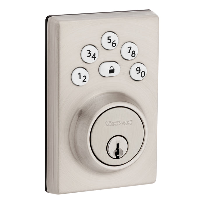 Kwikset 9240CNT-15 Contemporary Powerbolt Electronic SmartCode Deadbolt with RCAL Latch and RCS Strike Satin Nickel Finish
