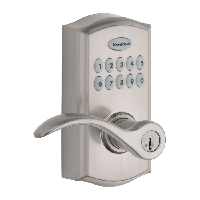 Kwikset 955PML-15S Pembroke Lever Commercial Grade Electronic Smartcode Lever Lock with SmartKey Satin Nickel Finish