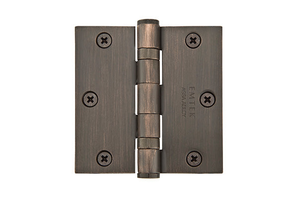 Emtek 96413US10B Pair of 3-1/2" x 3-1/2" Square Solid Brass Heavy Duty Ball Bearing Hinges Oil Rubbed Bronze Finish