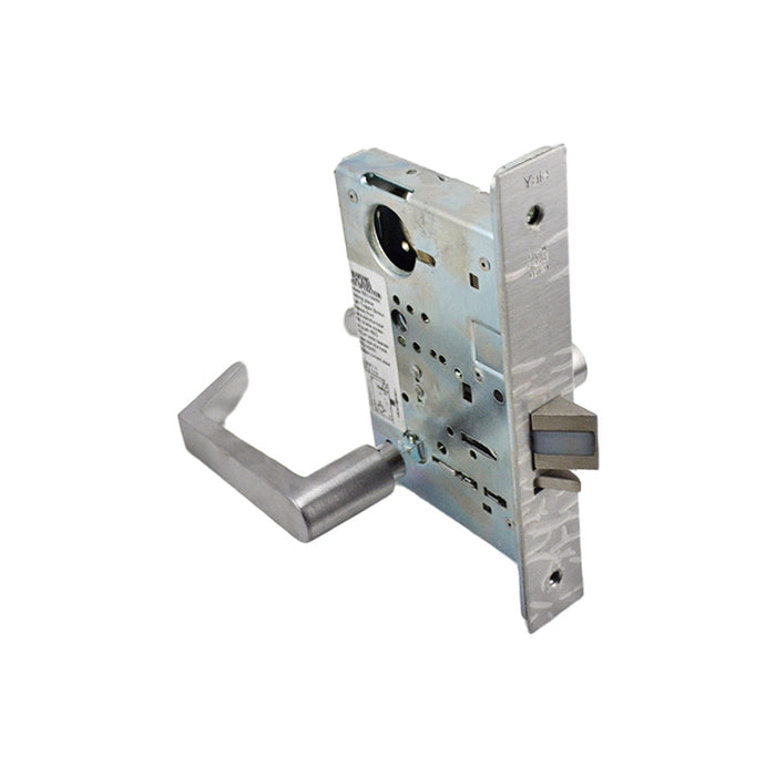 Yale Commercial AUCN8805FL626LC Storeroom Mortise Lock with Augusta Lever and Camden Escutcheon Less Cylinder with 2815 Curved Lip Strike Satin Chrome Finish