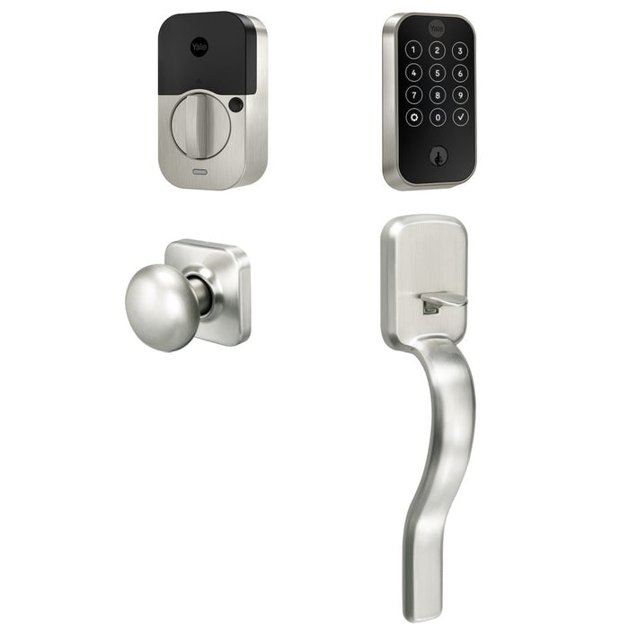 Yale Real Living BYRD420WF1RX619 Yale Assure Lock 2 Bundle with Touchscreen Wi Fi Deadbolt, Ridgefield Handleset Passage, and DoorSense US15 (619) Satin Nickel Finish