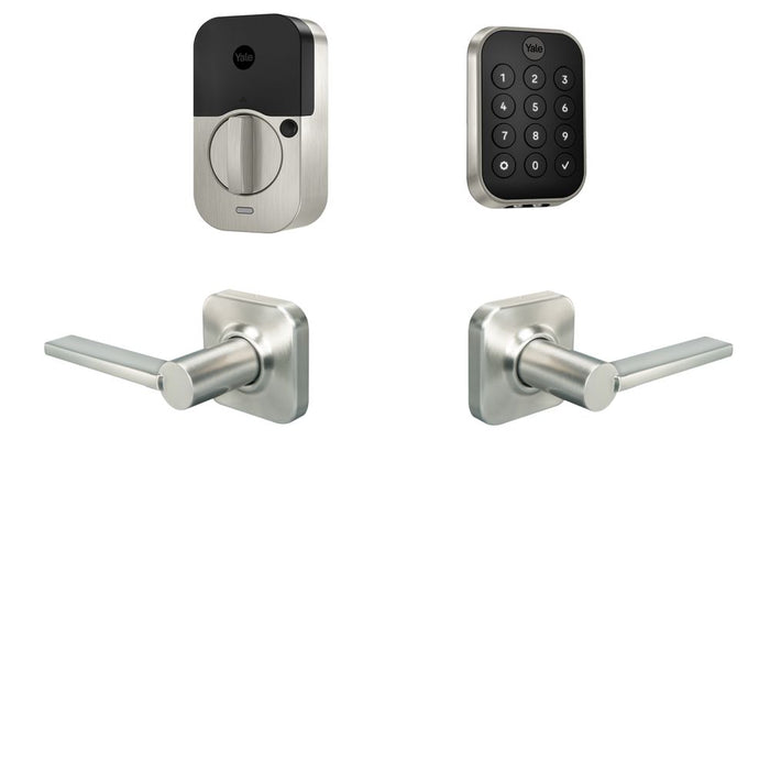 Yale Real Living BYRD430BLEVL619 Yale Assure Lock 2 Bundle with Key Free Keypad Bluetooth Deadbolt, Valdosta Lever Passage, and DoorSense US15 (619) Satin Nickel Finish