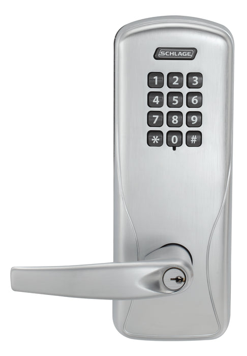 Schlage Electronic CO100CY70KPATH626 Standalone Keypad Programmable Electronic Lock Cylindrical Classroom / Storeroom Keypad Athens Lever with 13247 Latch and 10025 Stike with C Keyway Satin Chrome Finish
