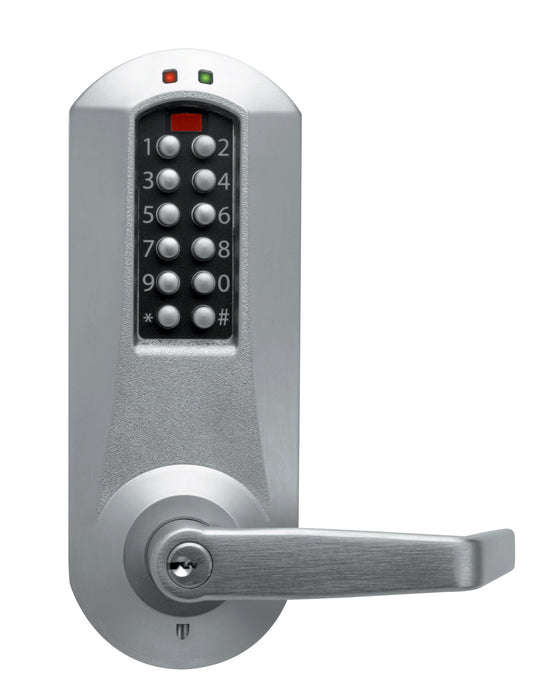 Kaba Simplex E5010SWL626 Eplex Exit Trim Electronic Pushbutton Lock with Winston Lever and Schlage Prep Satin Chrome Finish