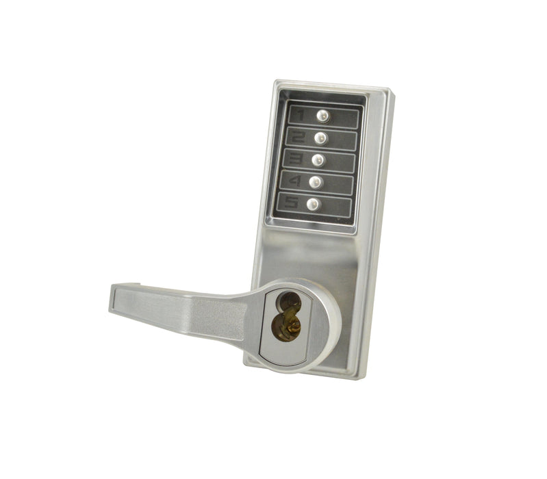 Kaba Simplex LR8146S26D Left Hand Reverse Mechanical Pushbutton Lever Mortise Combination Entry Passage Lockout with Key Override; Schlage Prep Satin Chrome Finish