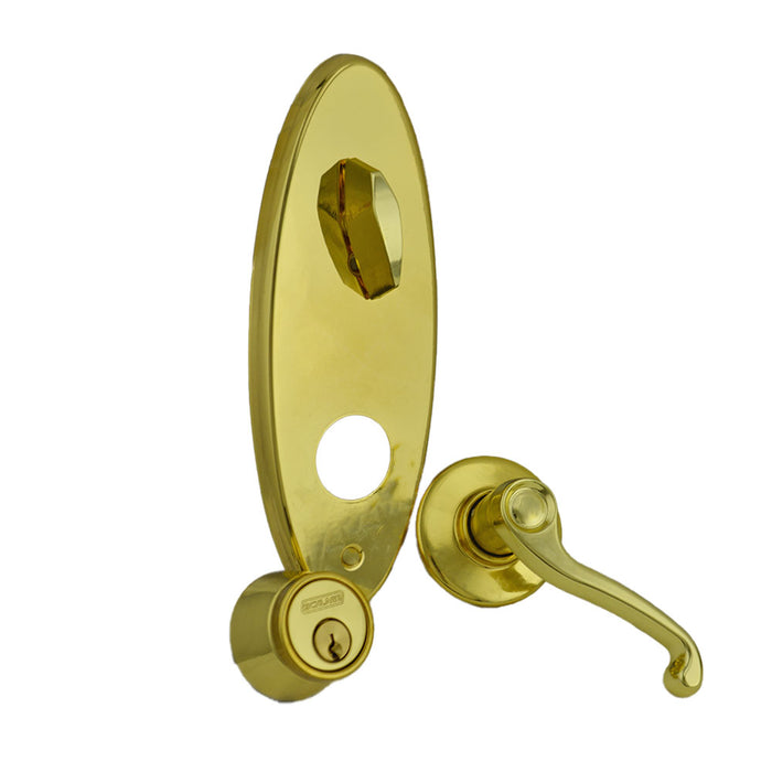 Schlage Commercial S210PFLA605RH Right Hand S200 Series Interconnected Entry Single Locking Flair Lever C Keyway with 16-481 Latch 10-109 Strike Bright Brass Finish