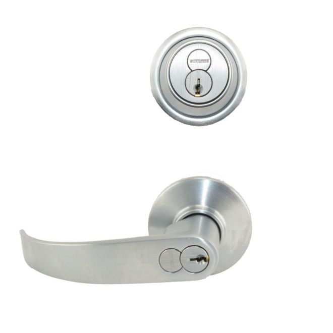 Schlage Commercial S251RNEP626 S200 Series Interconnected Entry Double Locking Full Size Neptune Lever C Keyway with 16-481 Latch 10-109 Strike Satin Chrome Finish