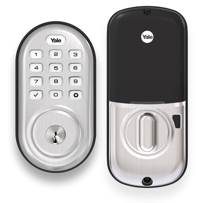 Yale Real Living YRD216ZW2619 Assure Lock Push Button Deadbolt with Z-Wave and Kwikset Keyway Satin Nickel Finish