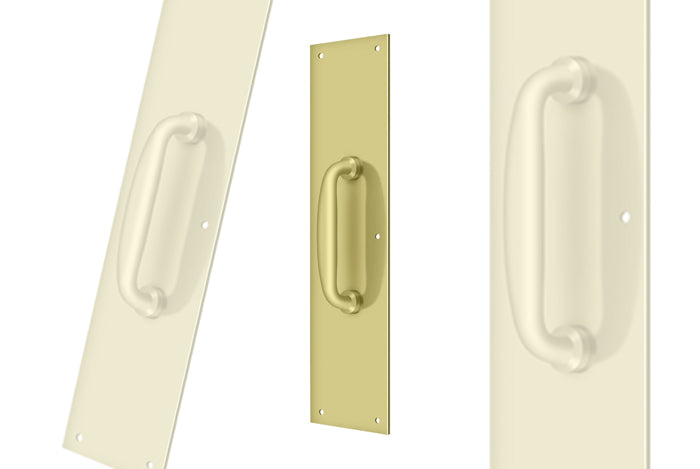 Deltana PPH55U3 Push Plate with Handle 3-1/2" x 15 " - Handle 5 1/2"; Bright Brass Finish
