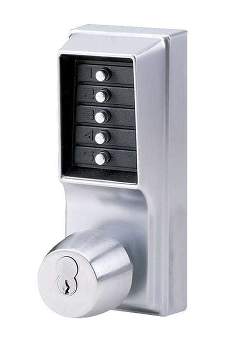 Kaba Simplex 1021B26D Mechanical Pushbutton Knob Lock Combination with Key Override; 2-3/4" Backset and Best Prep Satin Chrome Finish