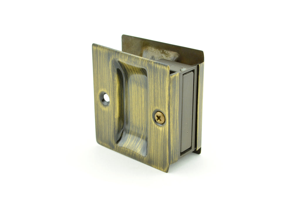 Trimco 1064609 Passage Pocket Door Lock Square Cutout Antique Brass Finish