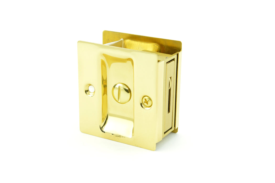 Trimco 1065605 Privacy Pocket Door Lock Square Cutout for 1-3/8" Thick Door Bright Brass Finish
