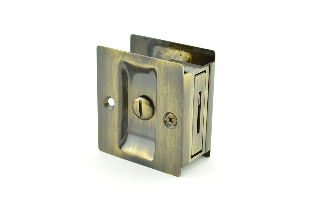 Trimco 1065609 Privacy Pocket Door Lock Square Cutout for 1-3/8" Thick Door Antique Brass Finish