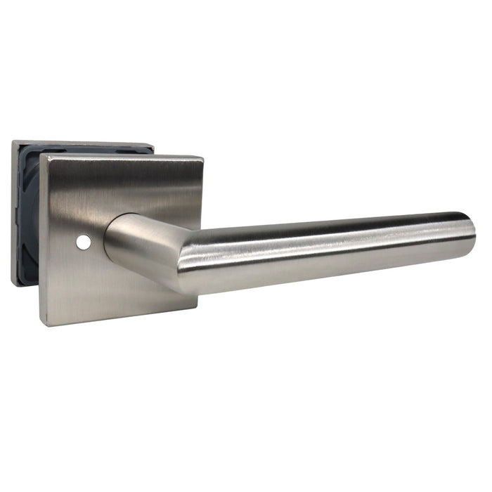 Omnia 12S/238T.PR32D Stainless 12 Lever with Square Rose Privacy 2-3/8" Backset; T Strike; 1-3/8" Door Satin Stainless Steel Finish