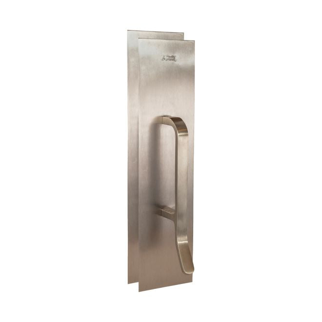 Trimco 18352710CU Push Pull Plate Combo with 3-1/2" x 15" Plate and 6" Center to Center Ultimate Restroom Pull and Rounded Bevel Edges Healthy Hardware Steralloy Finish