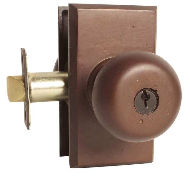 Emtek 5103WCMB Winchester Knob 2-3/8" and 2-3/4" Backset Keyed Entry with # 3 Rose for 1-1/4" to 2-1/16" Door Medium Bronze Finish
