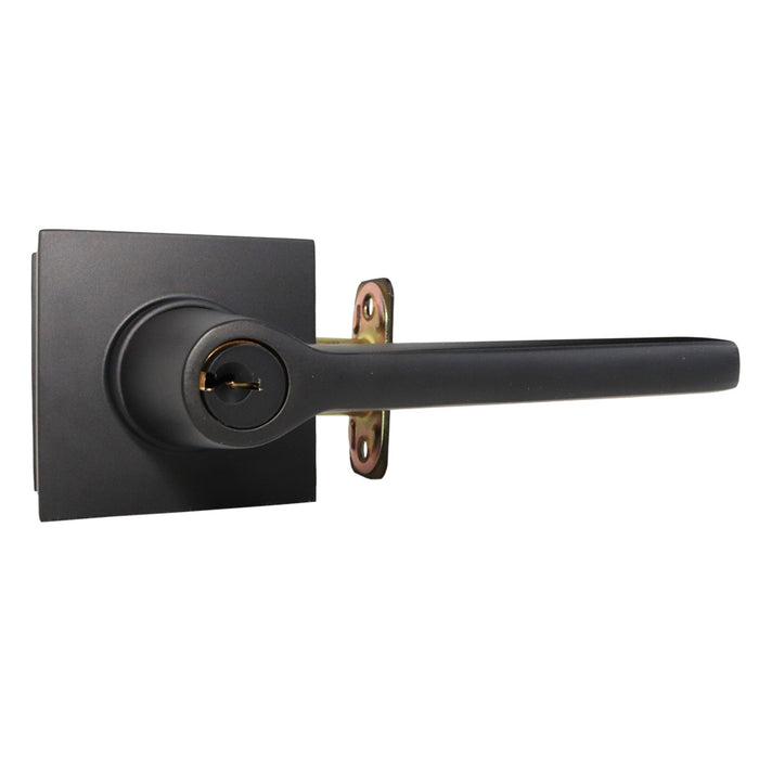 Emtek 5122HLOUS19RH.RLS Helios Lever Right Hand 2-3/8" and 2-3/4" Backset with Radius Latch Strike Keyed Entry with Square Rose for 1-1/4" to 2-1/16" Door Flat Black Finish