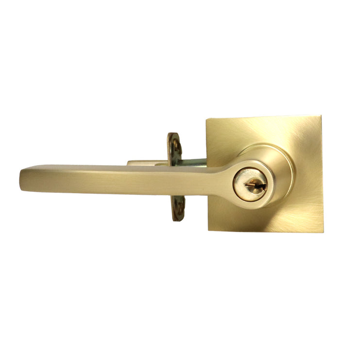 Emtek 5122HLOUS4LH.RLS Helios Lever Left Hand 2-3/8" and 2-3/4" Backset with Radius Latch Strike Keyed Entry with Square Rose for 1-1/4" to 2-1/16" Door Satin Brass Finish