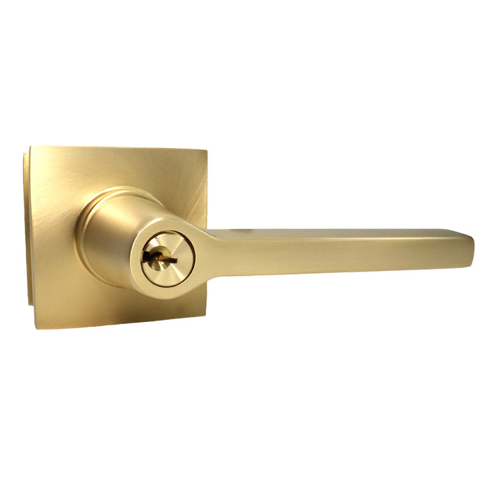 Emtek 5122HLOUS4RH.RLS Helios Lever Right Hand 2-3/8" and 2-3/4" Backset with Radius Latch Strike Keyed Entry with Square Rose for 1-1/4" to 2-1/16" Door Satin Brass Finish