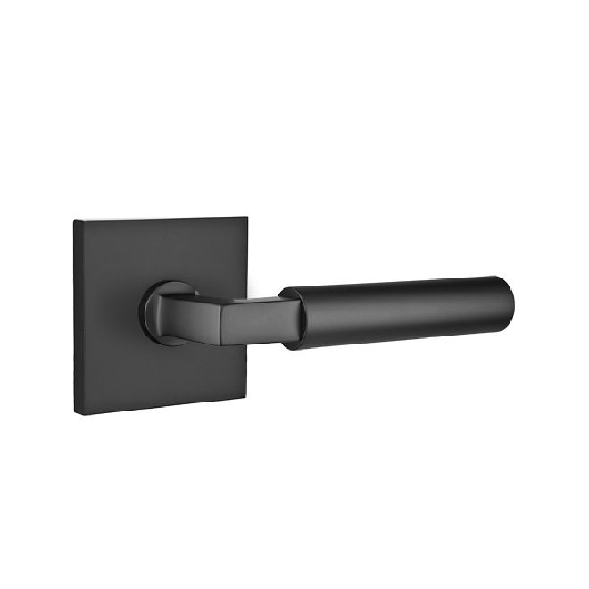 Emtek 5210HECUS19LH Hercules Lever Left Hand 2-3/8" Backset Privacy with Square Rose for 1-1/4" to 2" Door Flat Black Finish