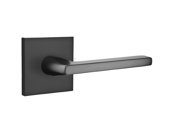 Emtek 5210HLOUS19RH Helios Lever Right Hand 2-3/8" Backset Privacy with Square Rose for 1-1/4" to 2" Door Flat Black Finish