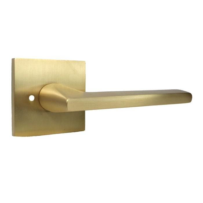 Emtek 5210HLOUS4RH Helios Lever Right Hand 2-3/8" Backset Privacy with Square Rose for 1-1/4" to 2" Door Satin Brass Finish