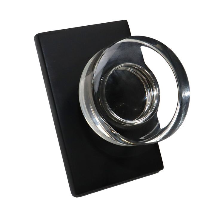 Emtek 5212MDCUS19 Modern Disc Glass Knob 2-3/8" Backset Privacy with Modern Rectangular Rose for 1-1/4" to 2" Door Flat Black Finish