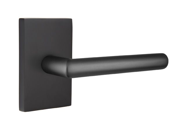 Emtek 5212STUUS19RH Stuttgart Lever Right Hand 2-3/8" Backset Privacy with Modern Rectangular Rose for 1-1/4" to 2" Door Flat Black Finish