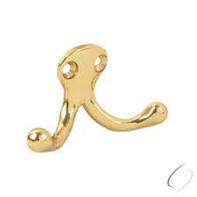 Ives Commercial 582B3 Solid Brass Double Wardrobe Hook Bright Brass Finish