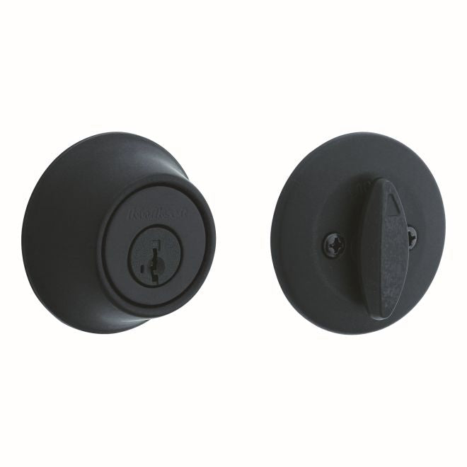 Kwikset 660-514SV1 Single Cylinder Round Deadbolt SmartKey with New Chassis with RCAL Latch and RCS Strike Matte Black Finish