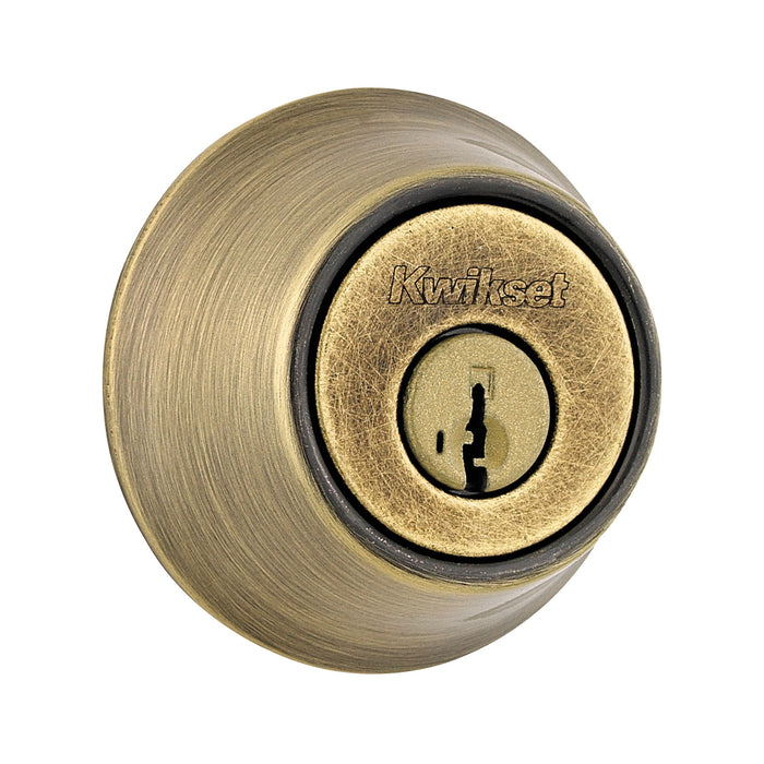 Kwikset 660-5SV1 Single Cylinder Deadbolt SmartKey with RCAL Latch and RCS Strike with New Chassis Antique Brass Finish