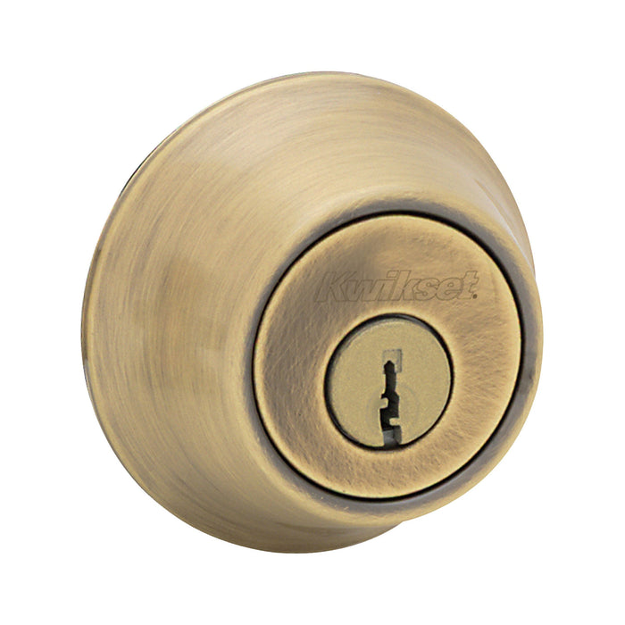 Kwikset 660-5V1 Single Cylinder Deadbolt with New Chassis with RCAL Latch and RCS Strike Antique Brass Finish