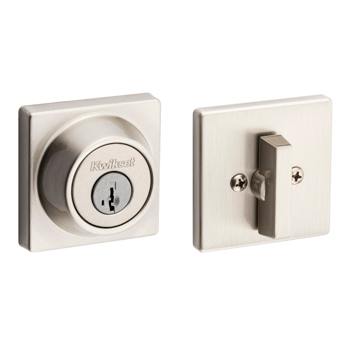 Kwikset 660SQT-15S Single Cylinder Square Deadbolt SmartKey with RCAL Latch and RCS Strike Satin Nickel Finish