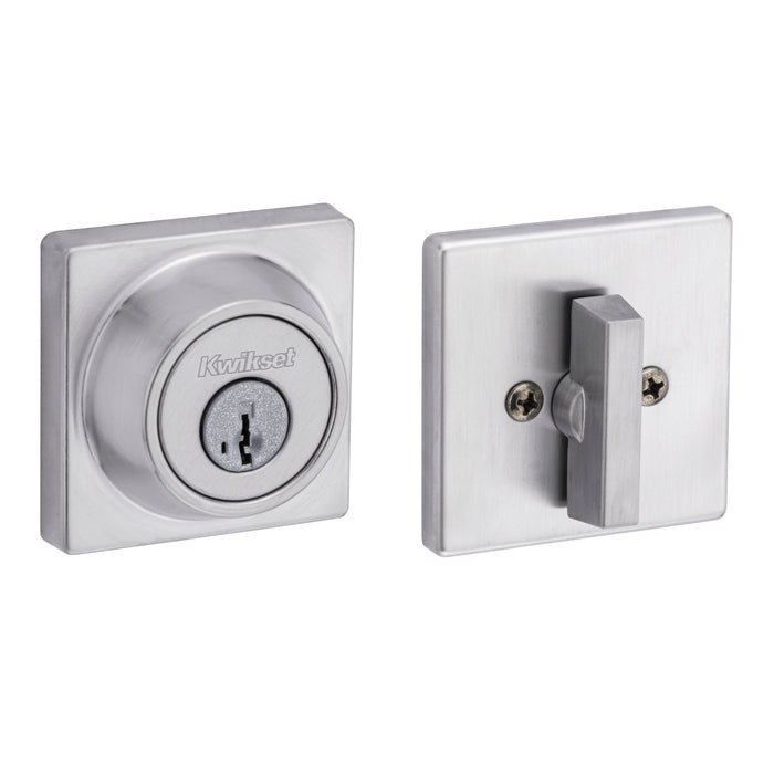 Kwikset 660SQT-26DS Single Cylinder Square Deadbolt SmartKey with RCAL Latch and RCS Strike Satin Chrome Finish