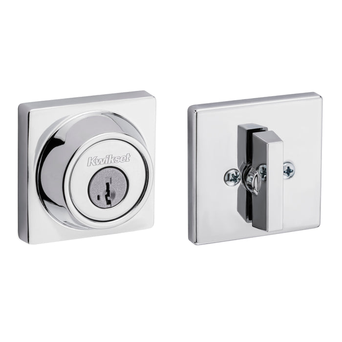 Kwikset 660SQT-26S Single Cylinder Square Deadbolt SmartKey with RCAL Latch and RCS Strike Bright Chrome Finish