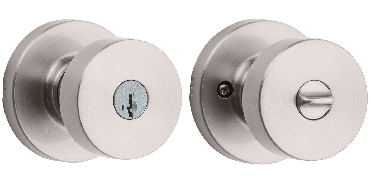 Kwikset 740PSKRDT-15S Pismo Knob with Round Rose Entry Lock SmartKey with 6AL Latch and RCS Strike Satin Nickel Finish