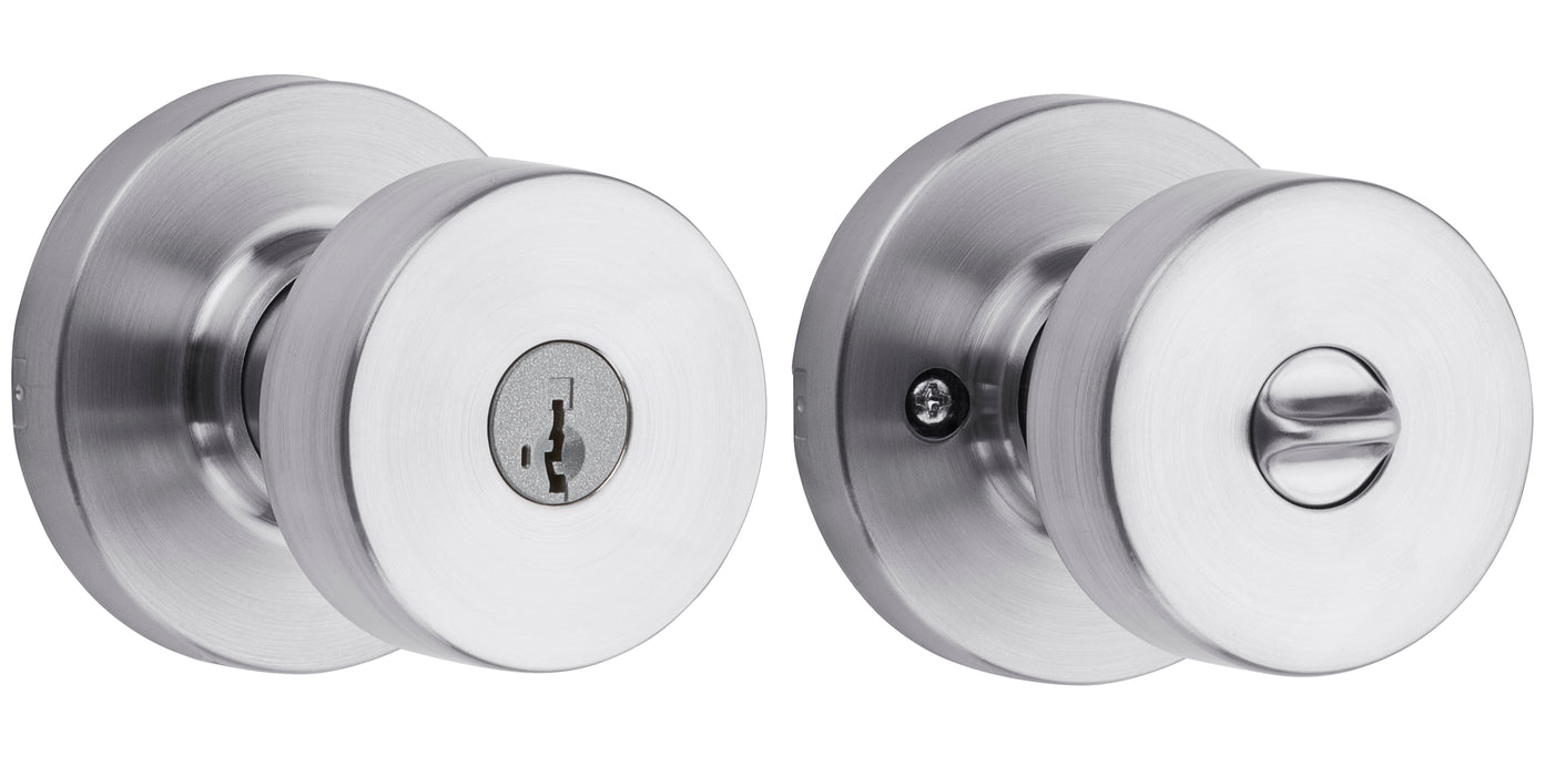 Kwikset 740PSKRDT-26DS Pismo Knob with Round Rose Entry Lock SmartKey with 6AL Latch and RCS Strike Satin Chrome Finish