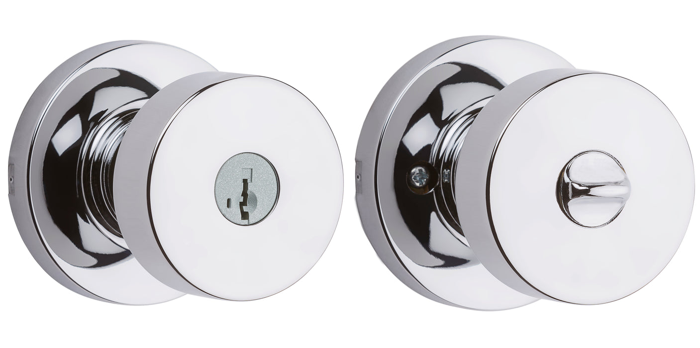 Kwikset 740PSKRDT-26S Pismo Knob with Round Rose Entry Lock SmartKey with 6AL Latch and RCS Strike Bright Chrome Finish