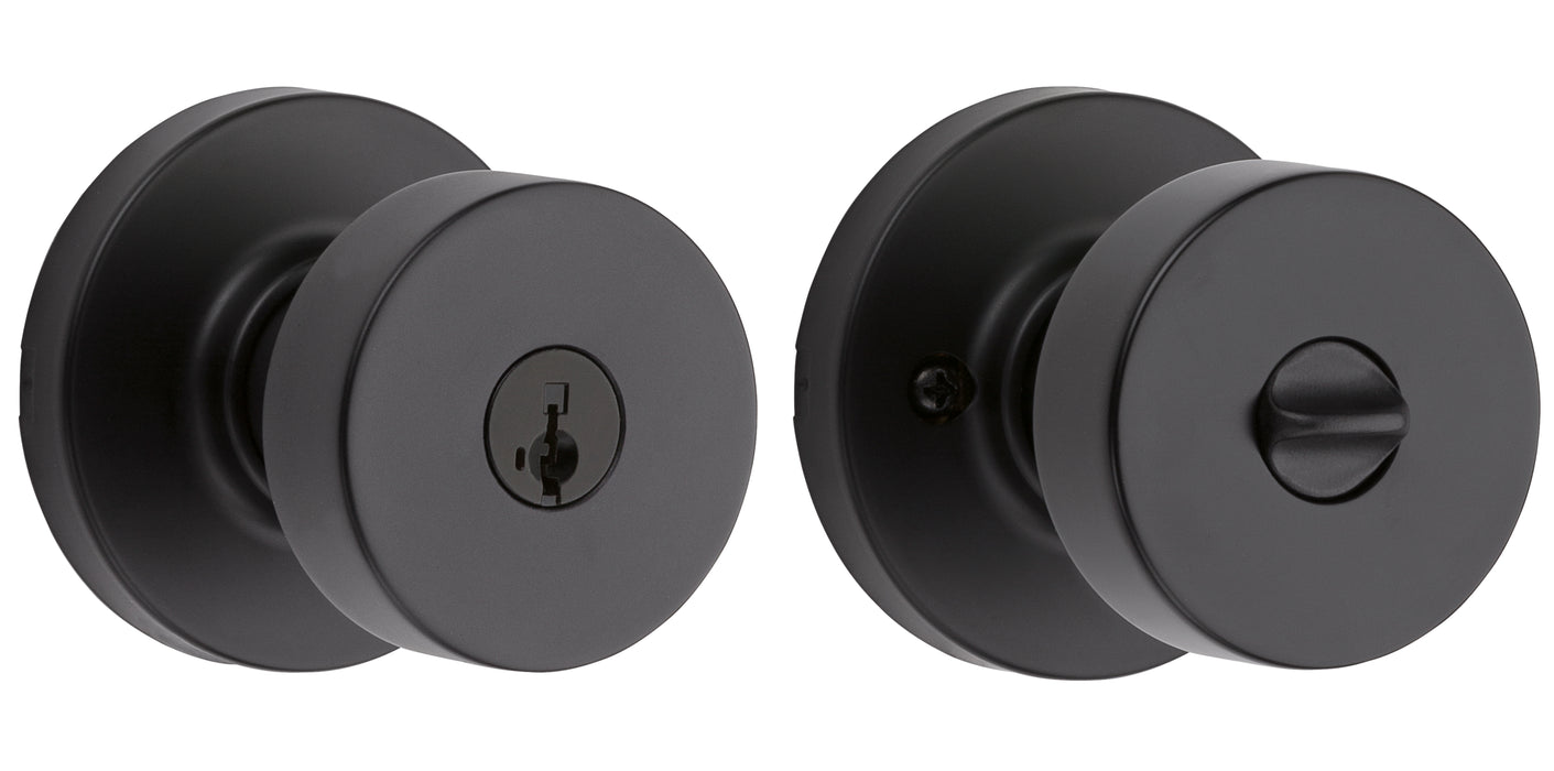 Kwikset 740PSKRDT-514S Pismo Knob with Round Rose Entry Lock SmartKey with 6AL Latch and RCS Strike Matte Black Finish