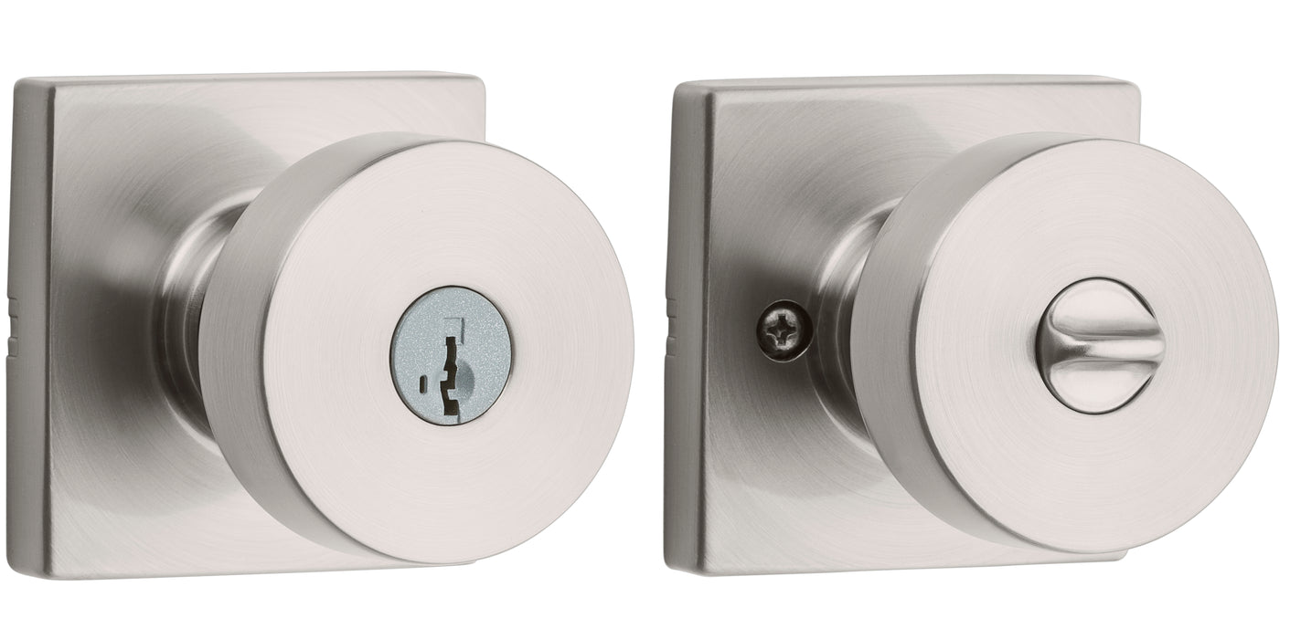 Kwikset 740PSKSQT-15S Pismo Knob with Square Rose Entry Lock SmartKey with 6AL Latch and RCS Strike Satin Nickel Finish