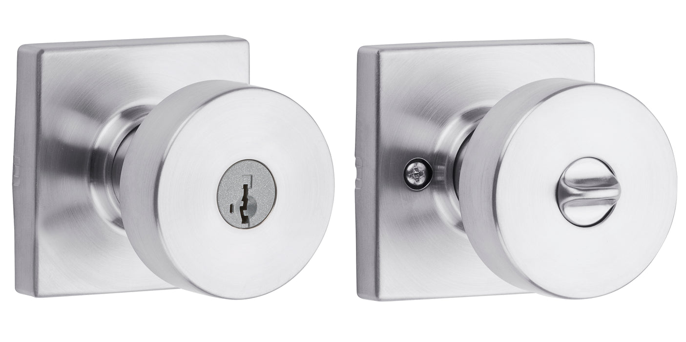 Kwikset 740PSKSQT-26DS Pismo Knob with Square Rose Entry Lock SmartKey with 6AL Latch and RCS Strike Satin Chrome Finish