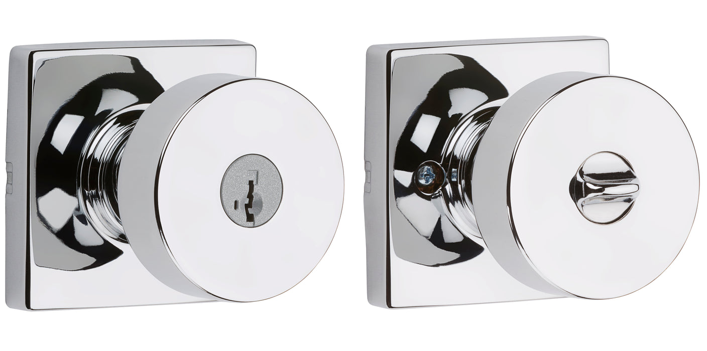 Kwikset 740PSKSQT-26S Pismo Knob with Square Rose Entry Lock SmartKey with 6AL Latch and RCS Strike Bright Chrome Finish