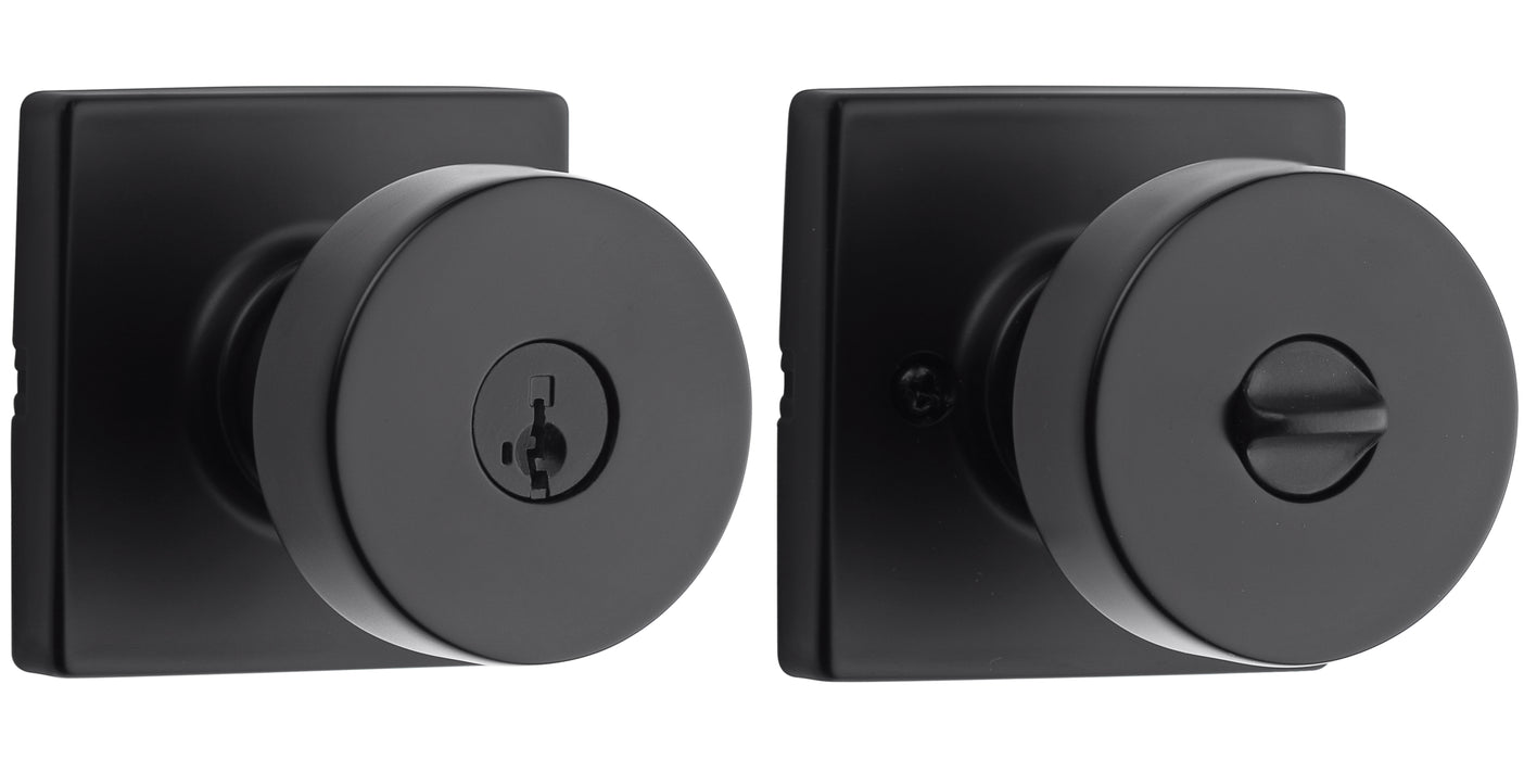 Kwikset 740PSKSQT-514S Pismo Knob with Square Rose Entry Lock SmartKey with 6AL Latch and RCS Strike Matte Black Finish