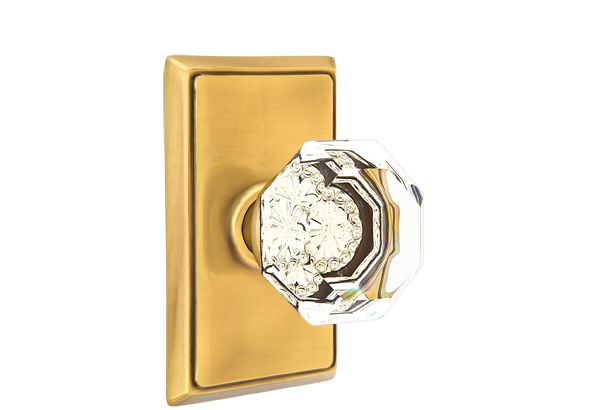 Emtek 8521OTUS7 Old Town Glass Knob Dummy Pair with Rectangular Rose for 1-1/4" to 2" Door French Antique Brass Finish