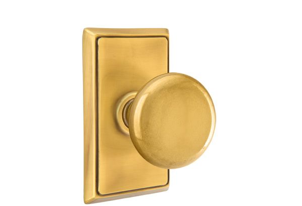 Emtek 8521PUS7 Providence Knob Dummy Pair with Rectangular Rose for 1-1/4" to 2" Door French Antique Brass Finish